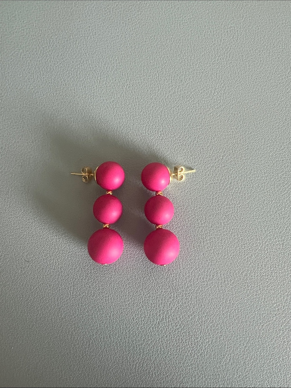 Hot Pink Triple-Bead Drop Earrings
